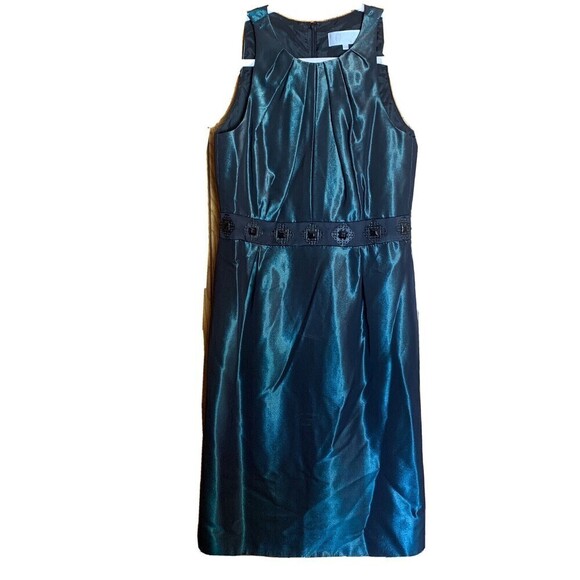 Badgley Mischka Sz 8 Green Sateen Embellished Sleeveless Cocktail Evening Dress